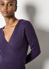Rib Knit Wrap Top, Purple, large