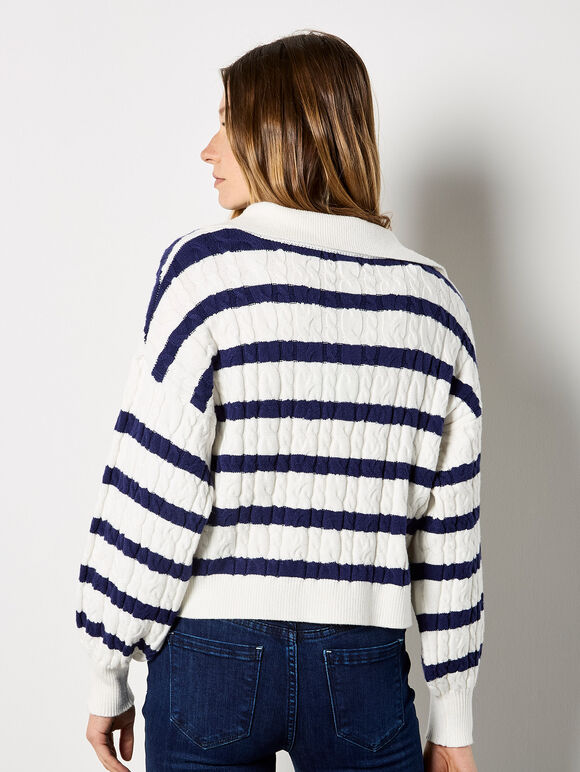 Stripe Cable Knit Jumper, White, large