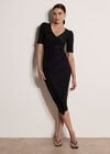 Metallic Wrap Ruched Midi Dress, Black, large