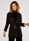 Sequin Belt Blazer, Black, large