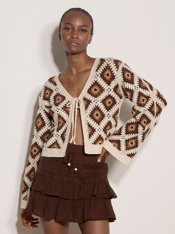 Diamond Crochet Cardigan, Rust, large