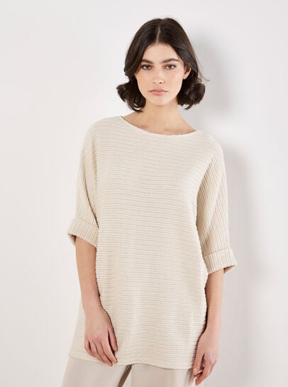 Textured Cable Knit Batwing Oversized Top
