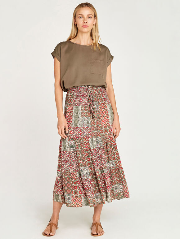 Geo Tile Print in 2in1 Skirrt, Khaki, large