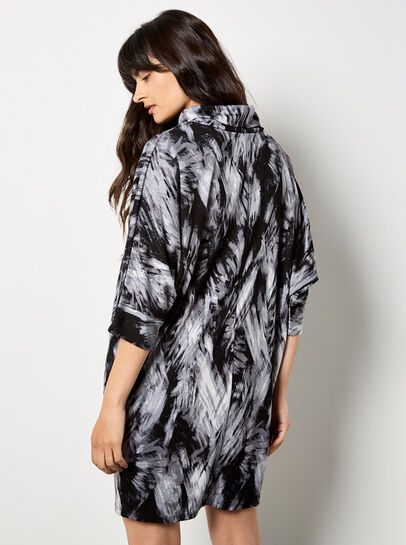 Feather Print Jersey Cocoon Mini Dress