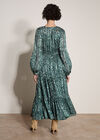 Satin Shimmer Paisley Midi Dress, Green, large