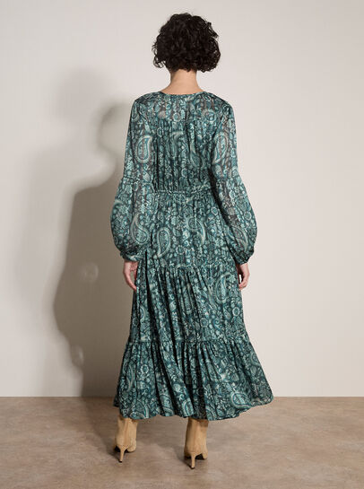 Satin Shimmer Paisley Midi Dress