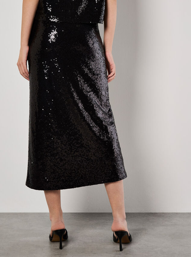 Sequin Bias Cut Midaxi Skirt, Black, large