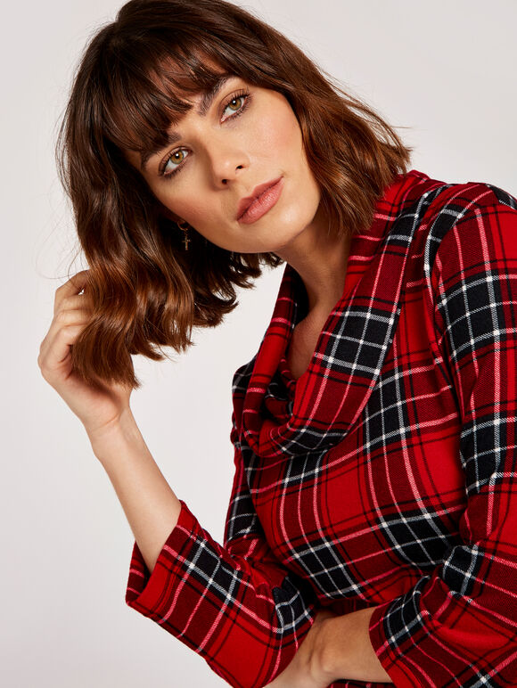 Punk Check Button Dress, Red, large