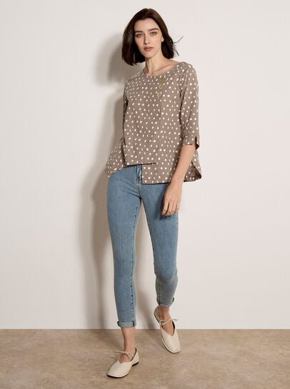 Irregular Spot Asymmetric Wrap Top