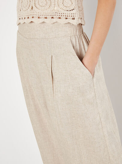 Linen Blend Cropped Palazzo Trousers