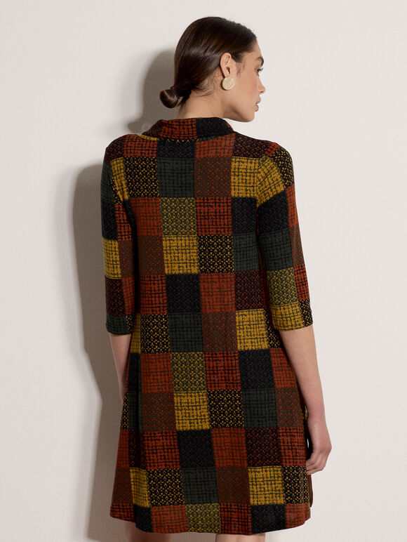 Textured Check Knit Midi Dress, Khaki, large
