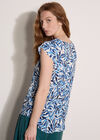 Leaf Print Tulip Sleeve Top, Blue, large
