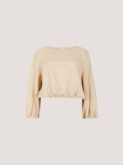 Linen Blend Bubble Hem Crop Top