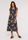 Floral Milkmaid Midi Dress, Navy, large