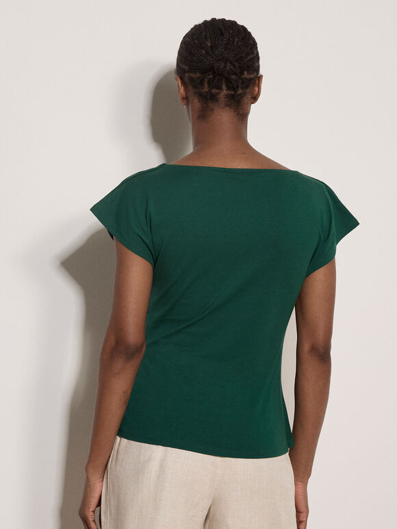 Asymmetric Wrap Cotton T-Shirt, Green, large