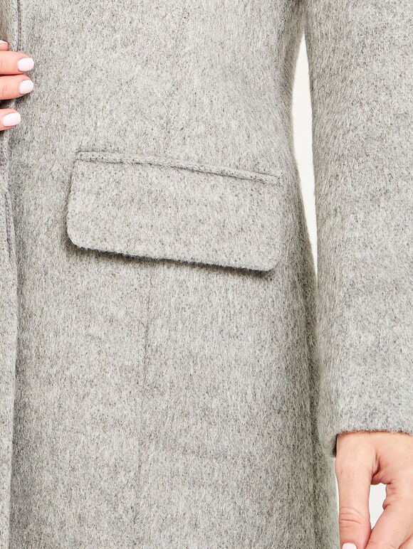 Grey Brushed Wool Blend Coat, Grey, large