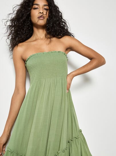 Smocked Bandeau Midi Dress