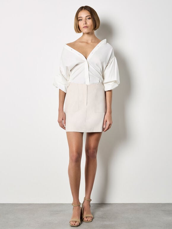 Tailored Mini Skirt, Stone, large