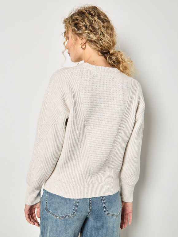 Waffle Rib Knit Soft Jumper, Stone, large