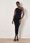 One Shoulder Ruched Maxi Dress, Black, large