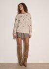 Pointelle Knit Floral Embroidered Jumper, Stone, large