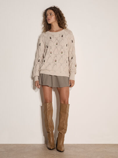 Pointelle Knit Floral Embroidered Jumper