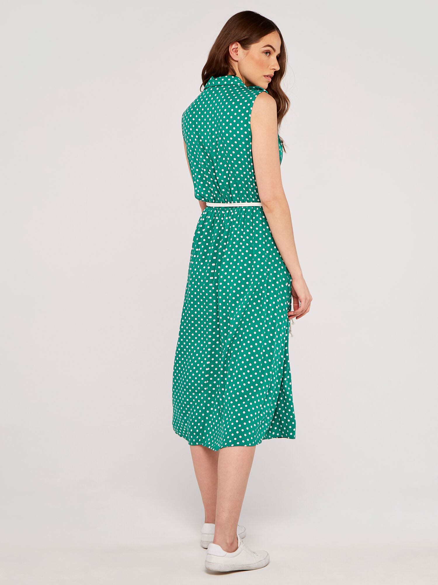 Polka Dot Midi Shirt Dress Apricot Clothing