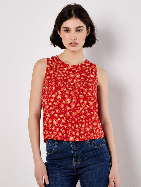 Tie Back Leopard Print Top, Red, large