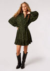 Leopard Print Shirt Mini Dress, Green, large
