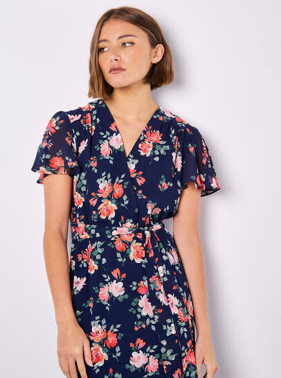 Painterly Roses Wrap Maxi Dress
