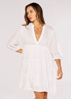 Herringbone Tiered Mini  Dress, White, large