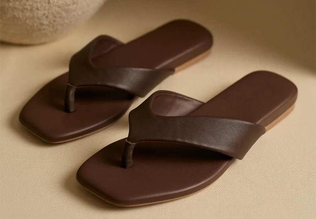 Close up of a pair of Leather Flip Flops