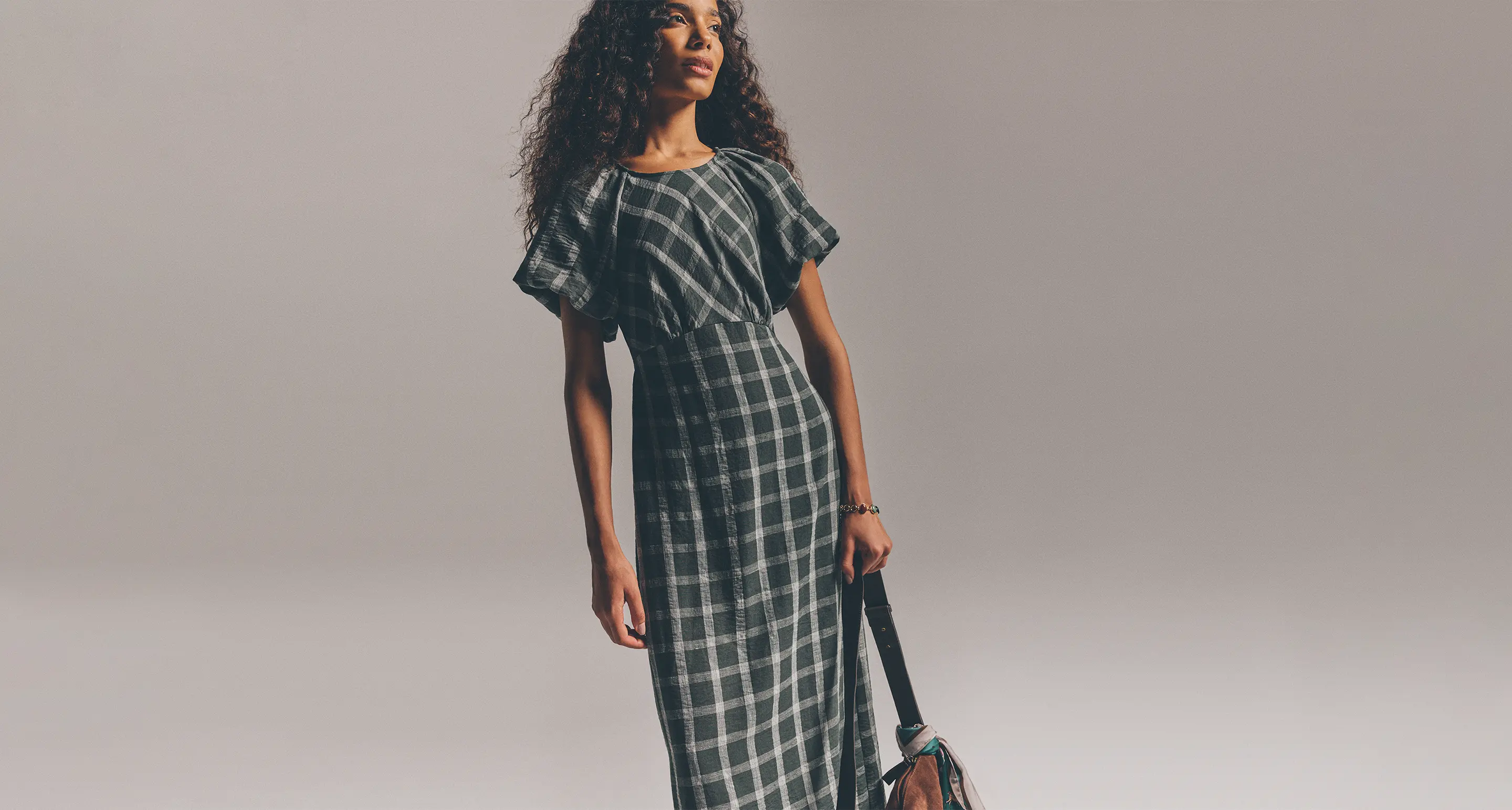 Model wearing the Check Print Midaxi Dress
