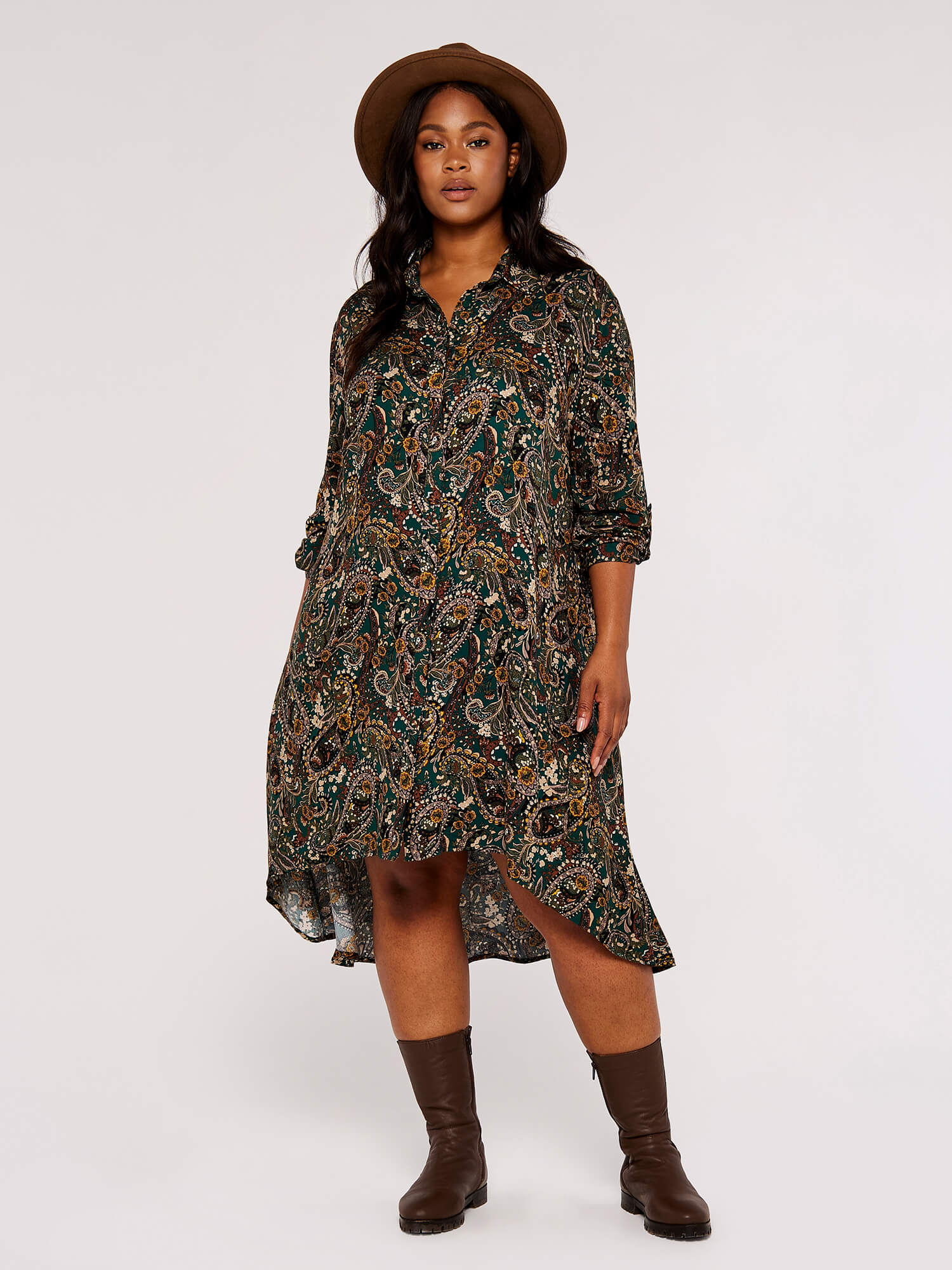 Curve Paisley Mini Dress Apricot Clothing