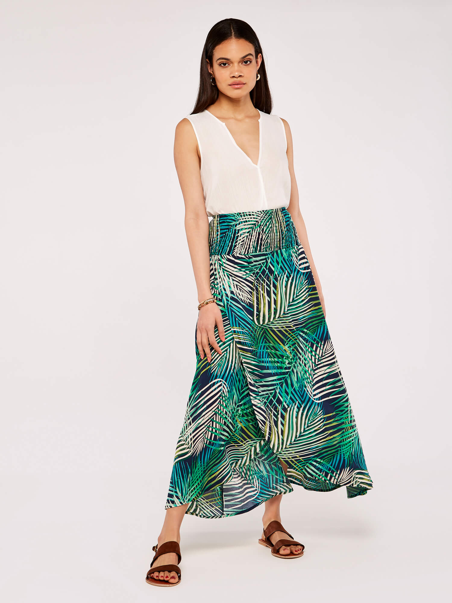 Tropical Leaf Wrap Skirt Apricot Clothing