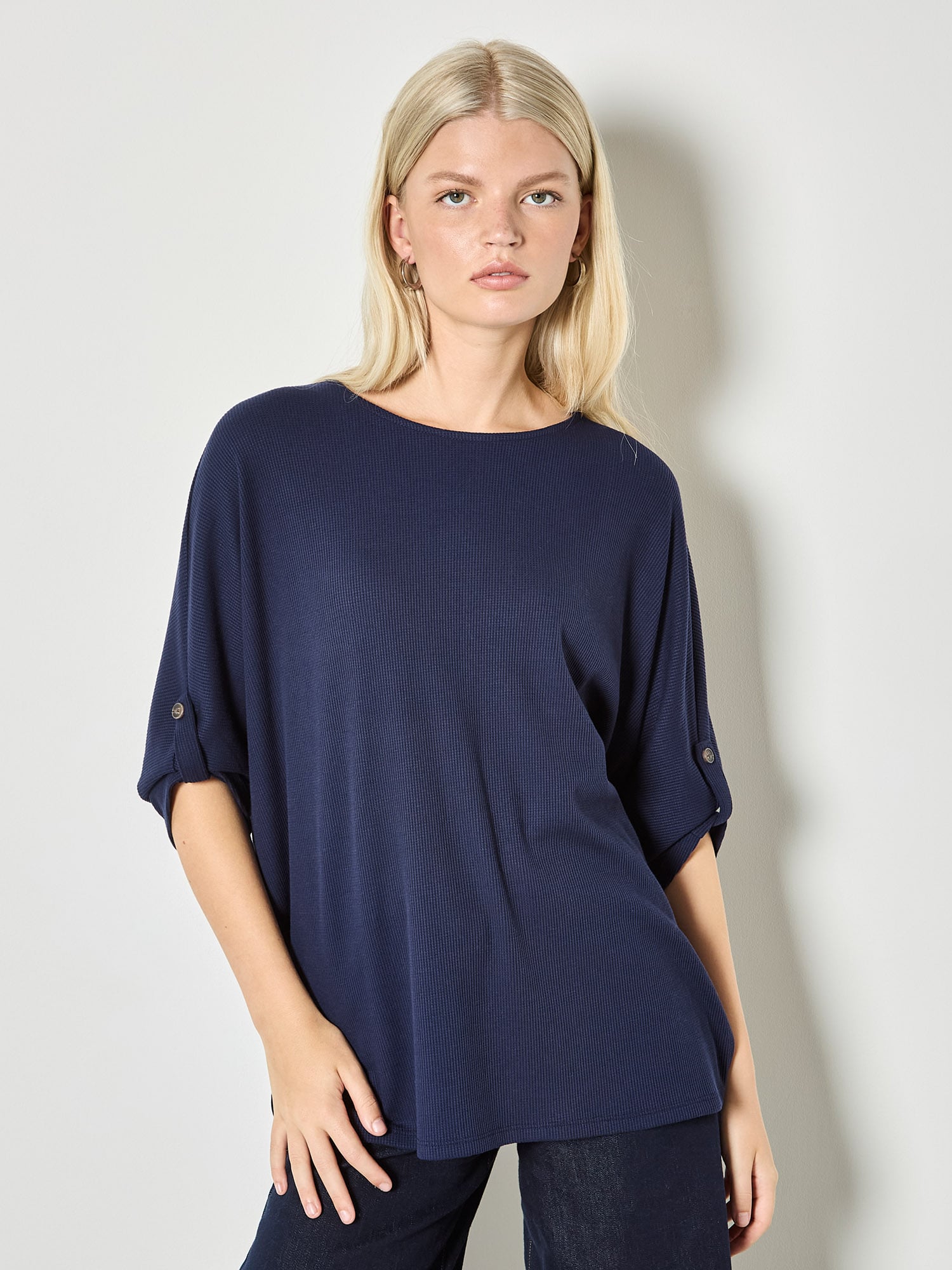 Waffle Knit Button Detail Top | Apricot Clothing