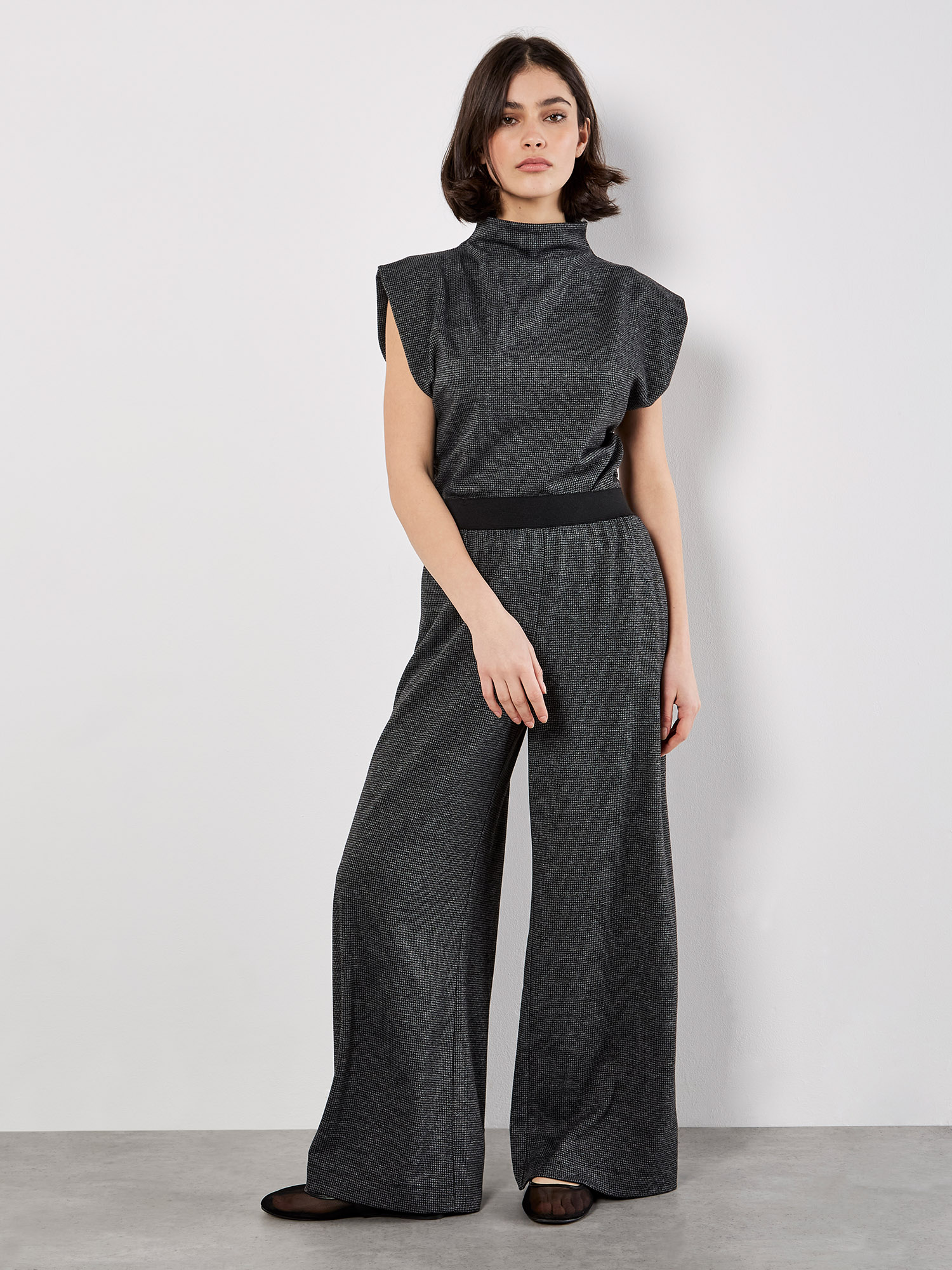 Mini Dogtooth Soft Wide Leg Trousers | Apricot Clothing