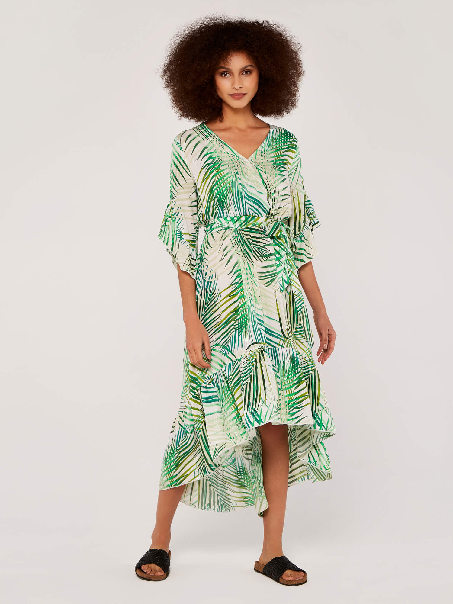 Tropical Leaf Ruffle Dress | Apricot UK