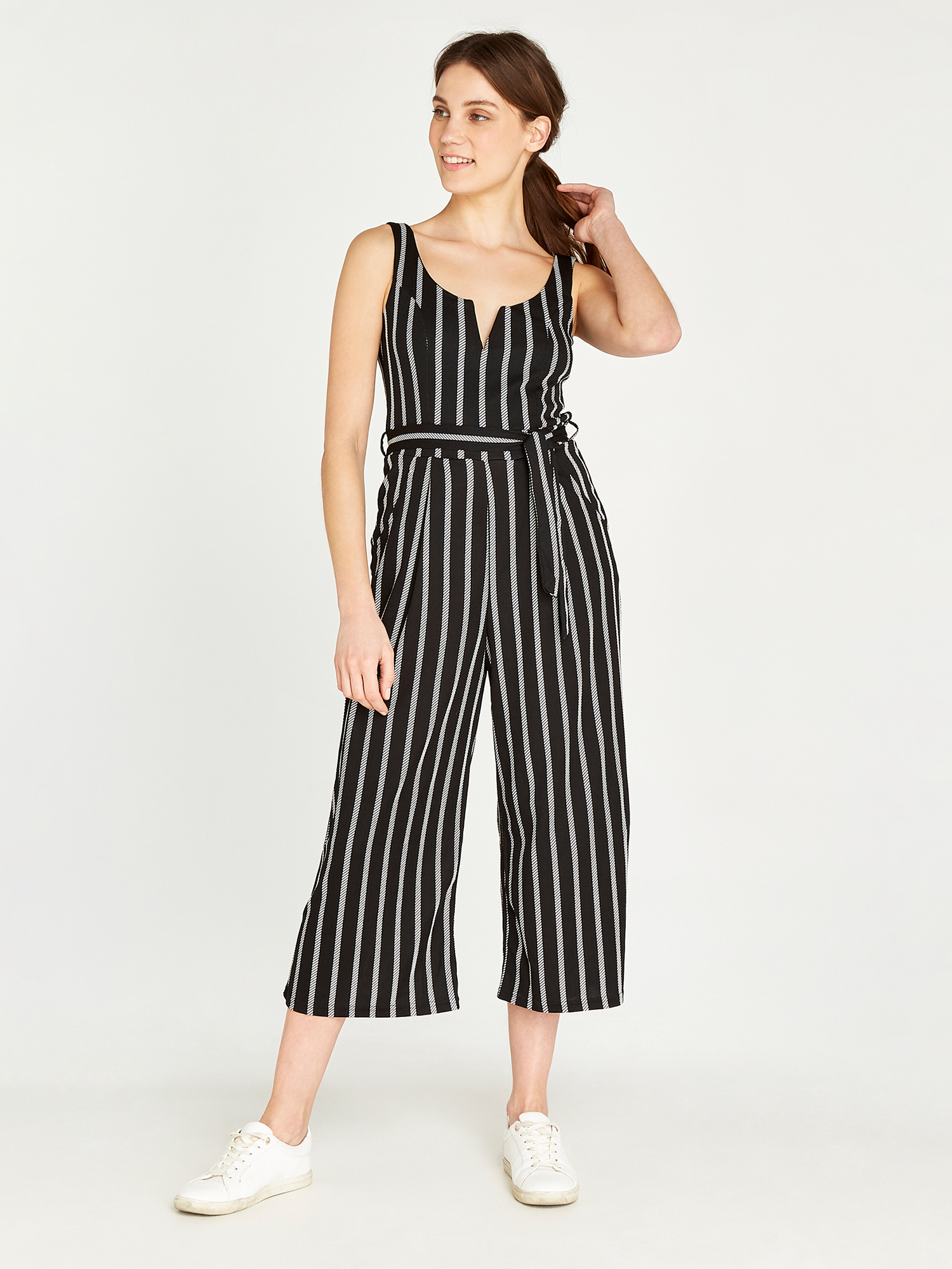 Rope Stripe Culotte Jumpsuit Apricot Clothing