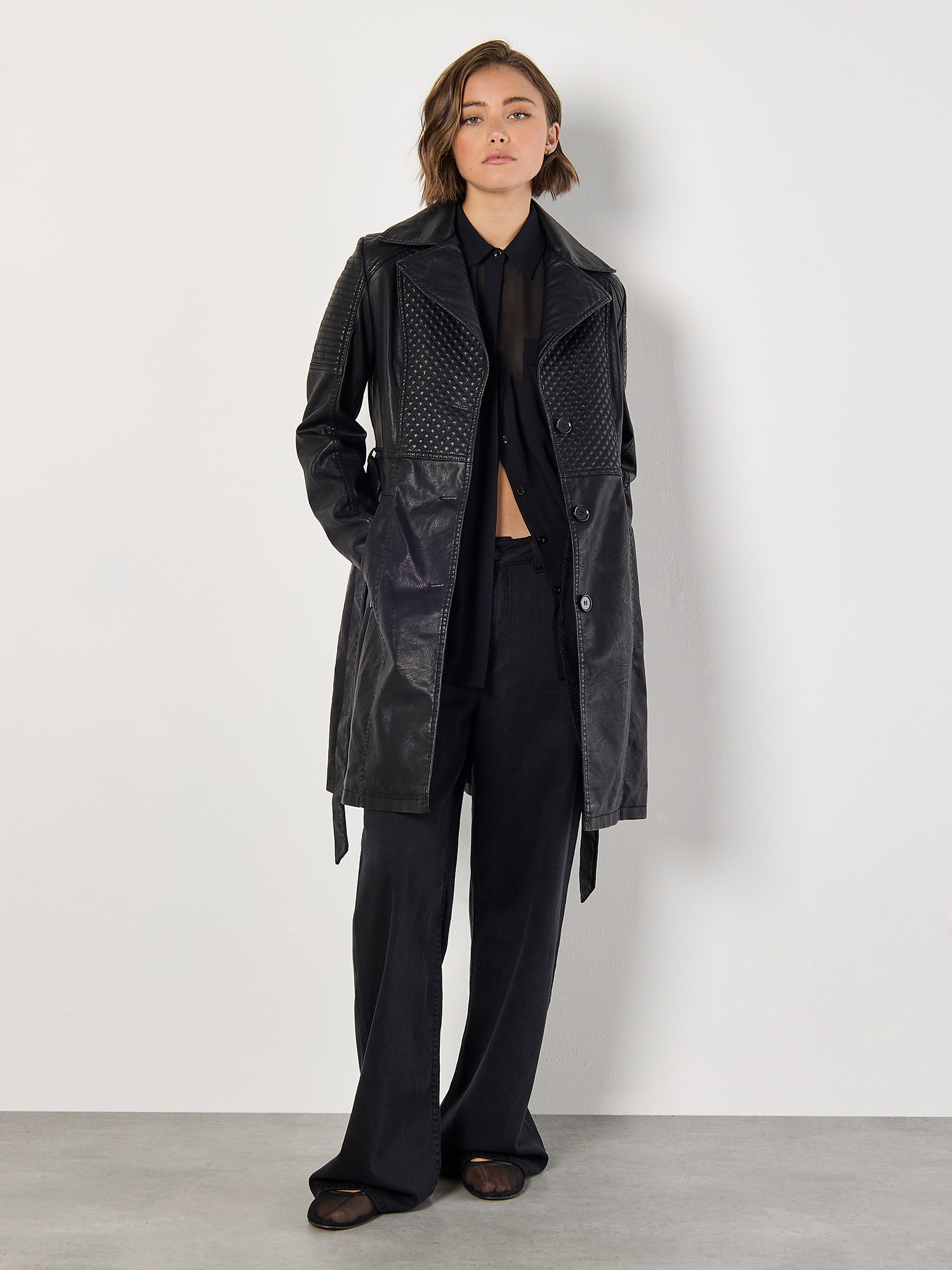 Faux Leather Biker Trench Coat | Apricot Clothing