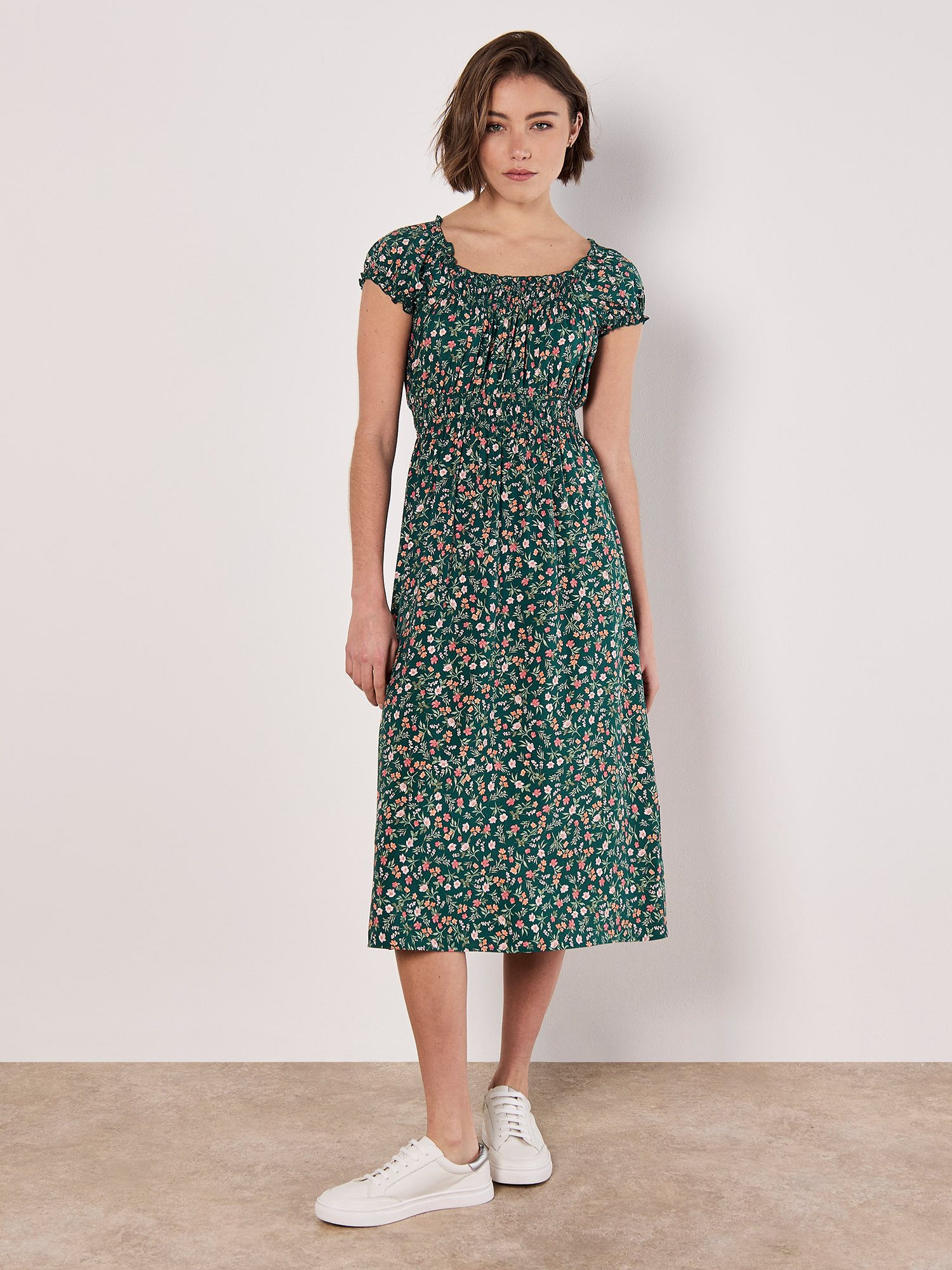 Garden Floral Milkmaid Midi Dress | Apricot Clothing