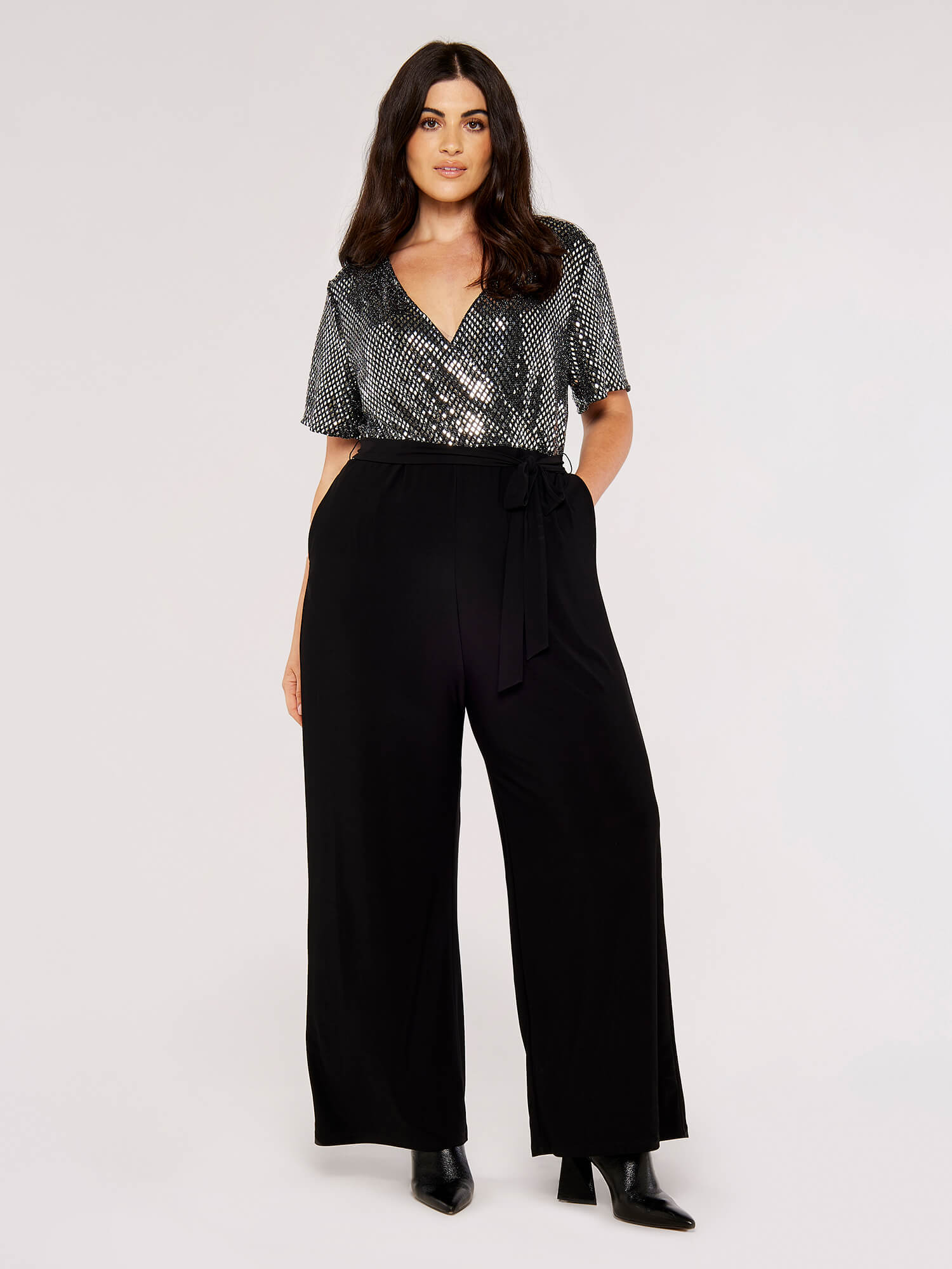 Curve Sequin Jumpsuit Apricot Clothing