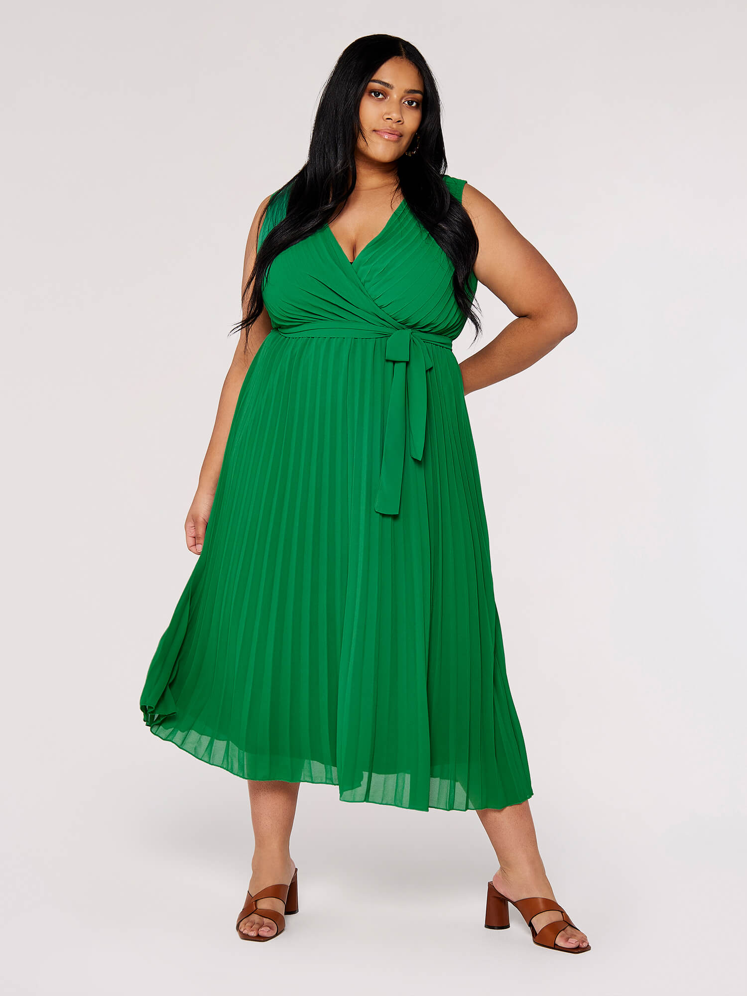 Curve Plisse Wrap Dress Apricot Clothing