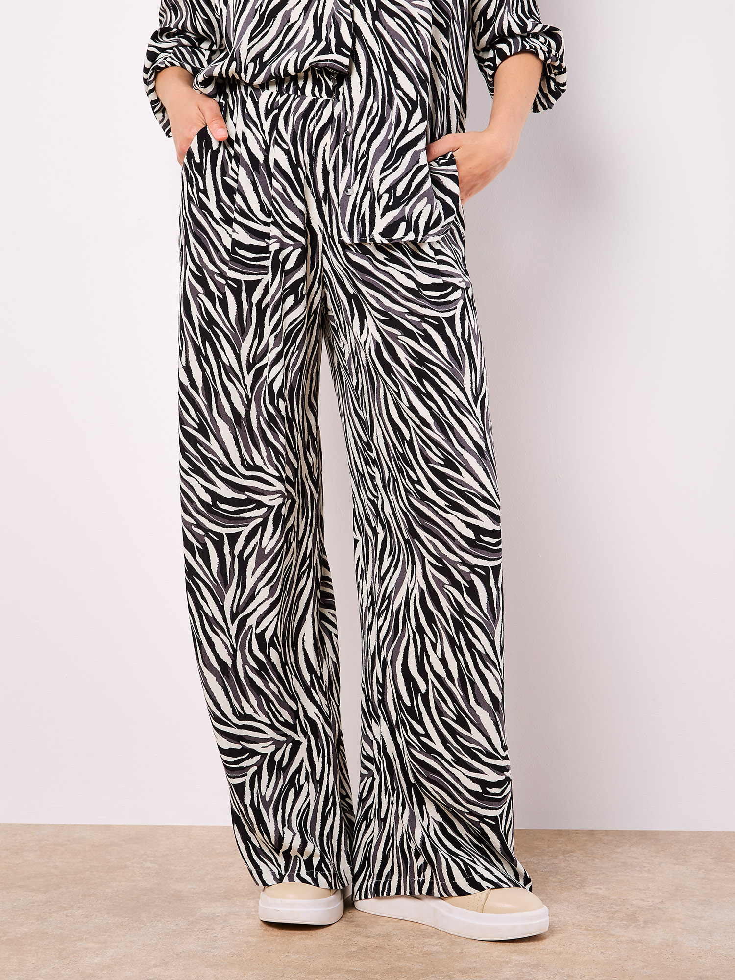 Distressed Zebra Print Wide-Leg Pants