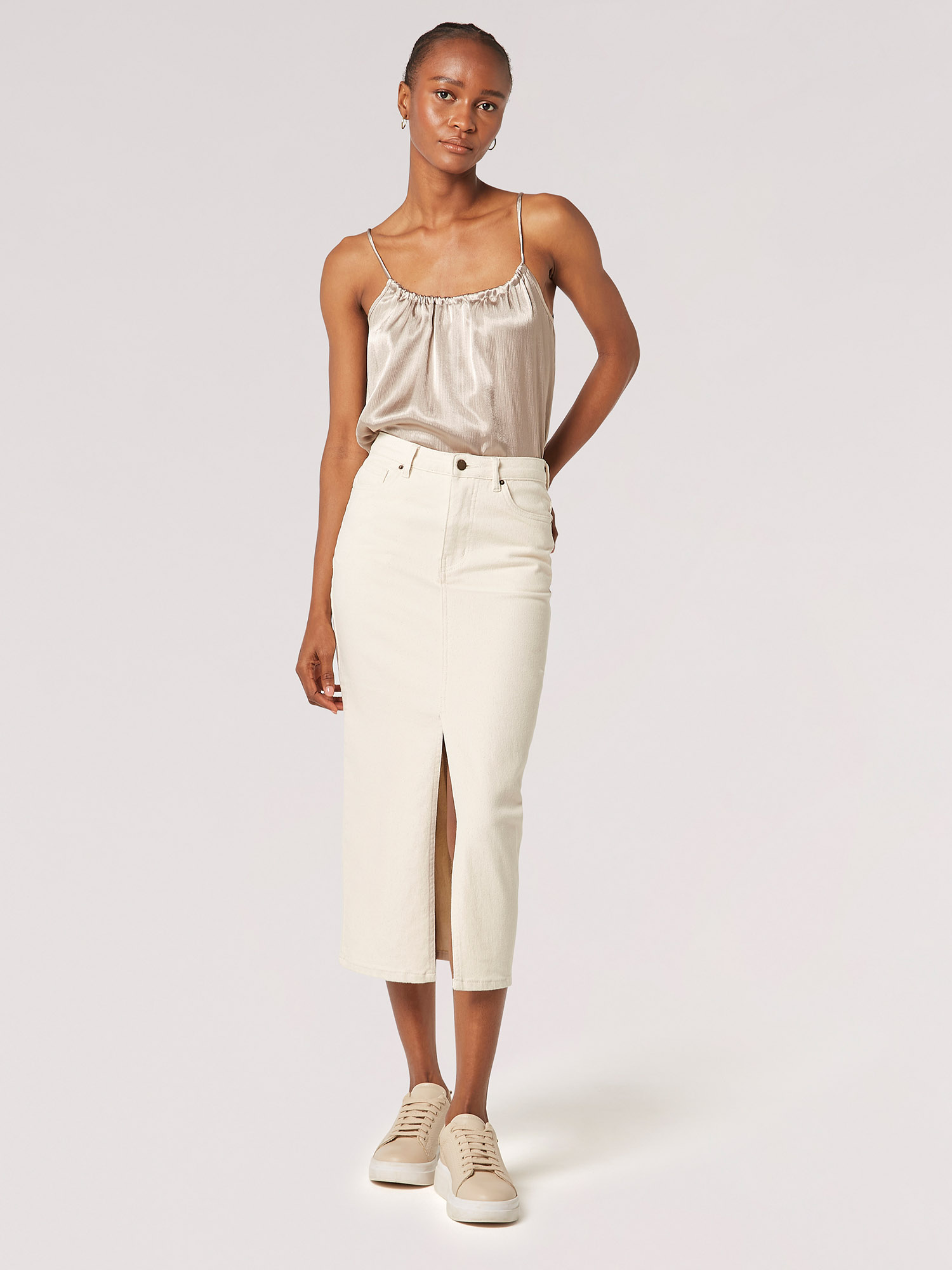Buttoned Split Denim Skirt main image 1