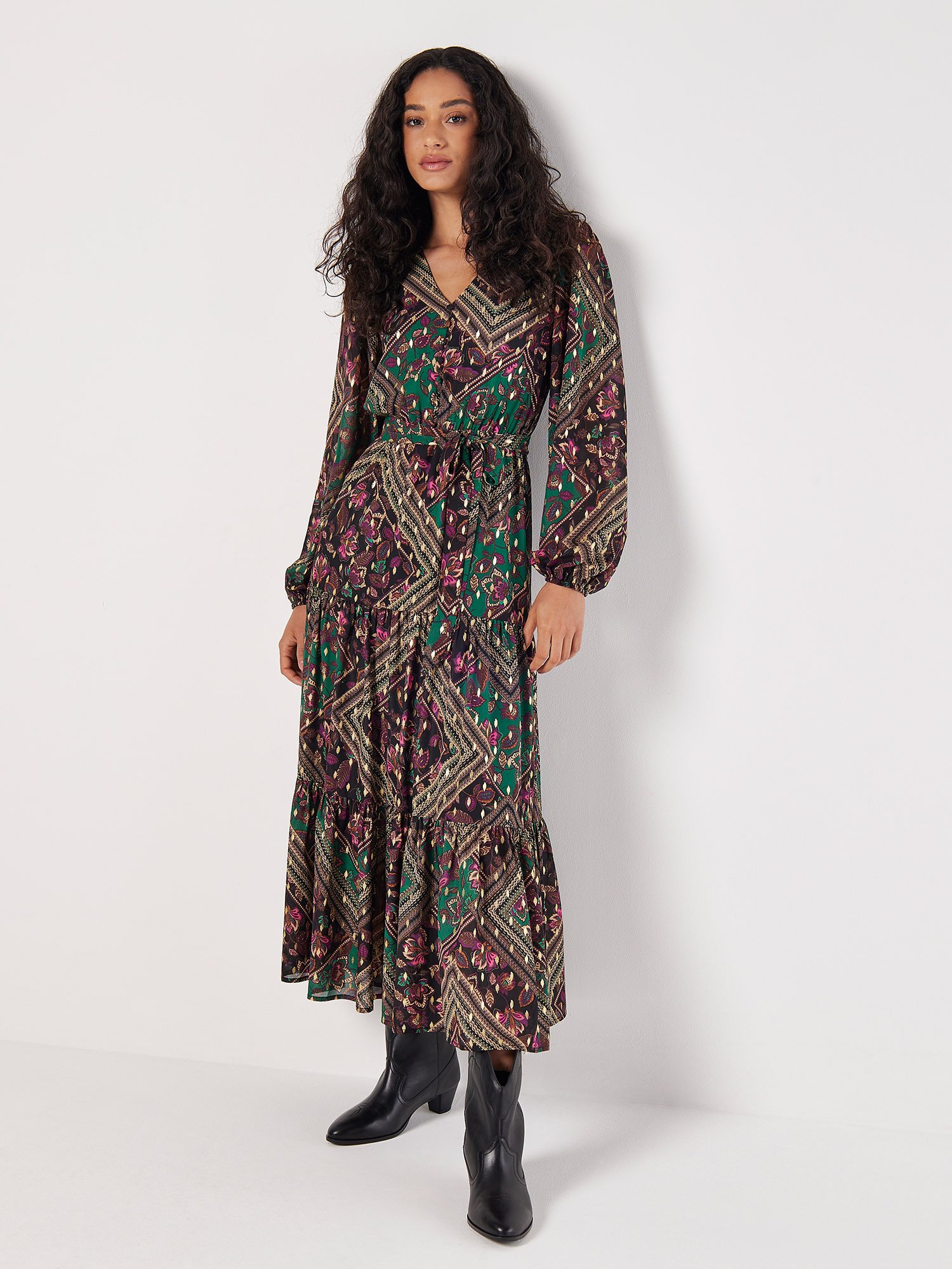 Robe Maxi Imprimé Floral Feuille d'Or Apricot Clothing