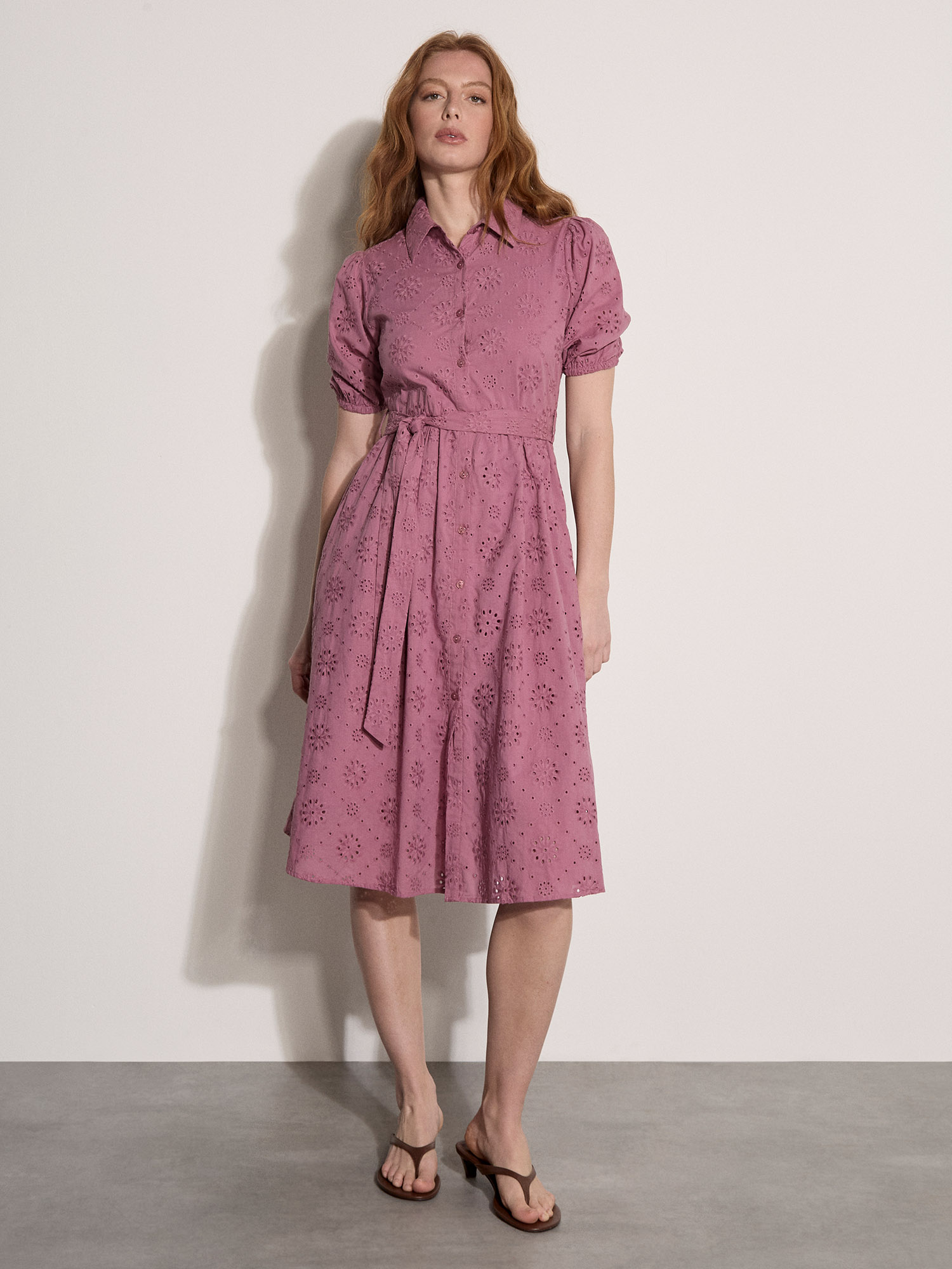 pure cotton broderie midi shirt dress Pure Cotton Broderie Midi Shirt Dress