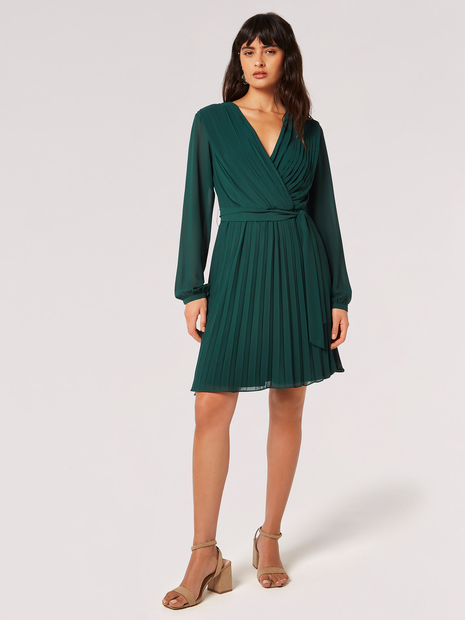 Pleated Chiffon Wrap Mini Dress | Apricot Clothing