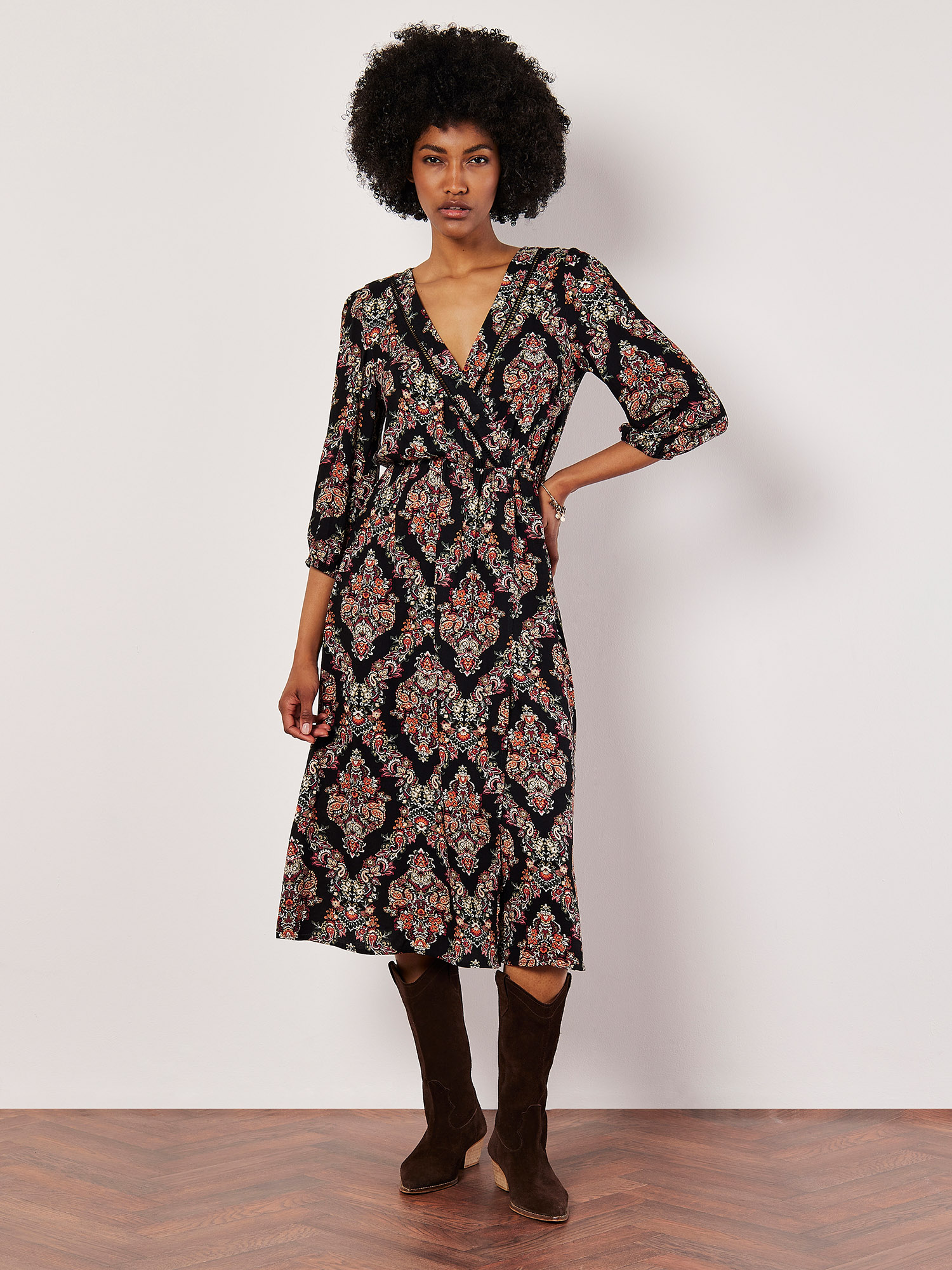 Ornate Paisley Wrap Midi Dress | Apricot Clothing