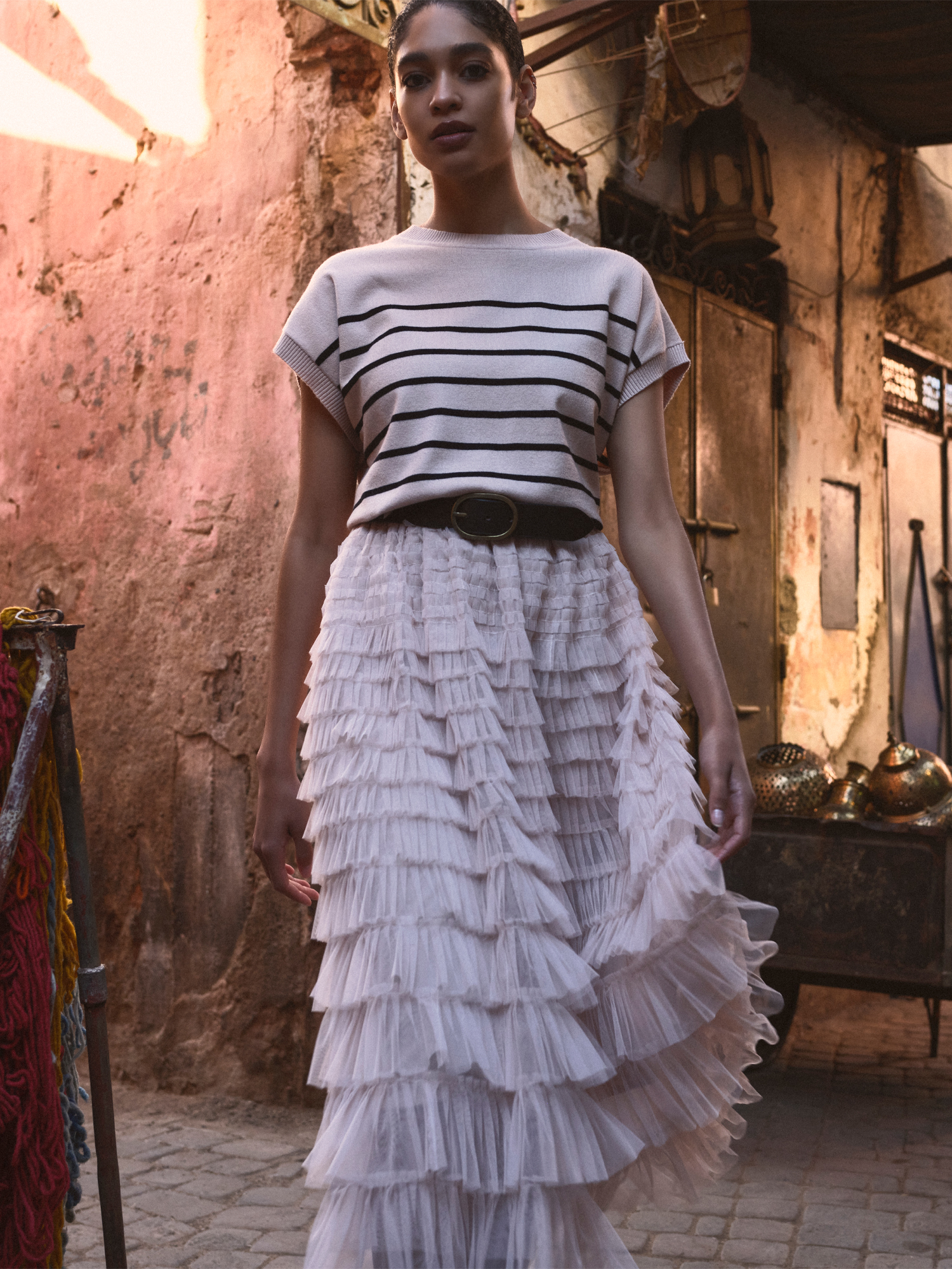 Apricot High Waist Print Chiffon Floral Loose Midi A Line Skirt